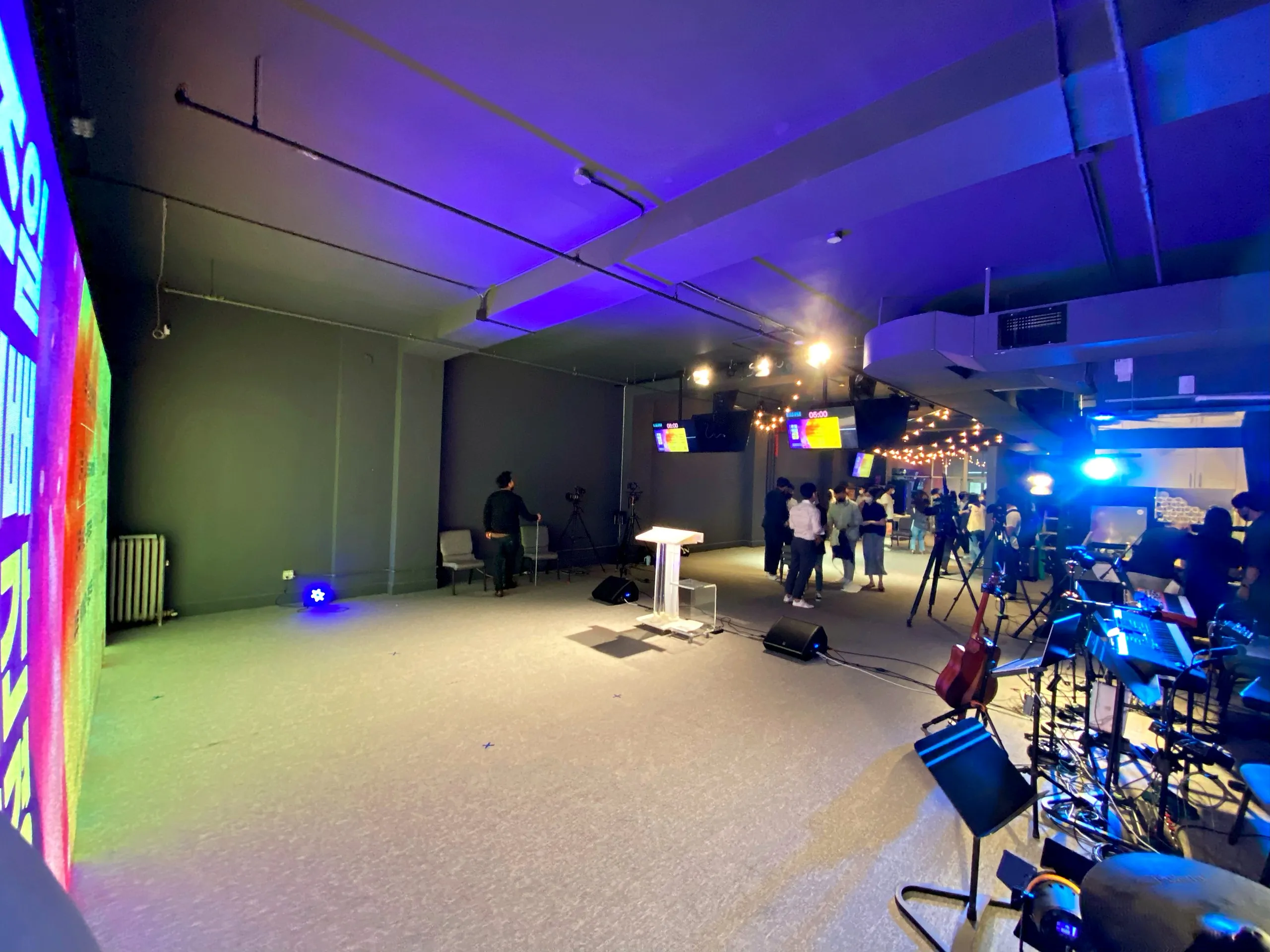 Event space with an LED wall along the side